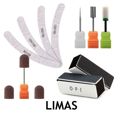 Conjunto de limas e acessórios para unhas variados, com blocos polidores e marcas O·P·I