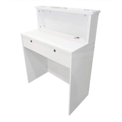 Secretária branca com gaveta e estante superior