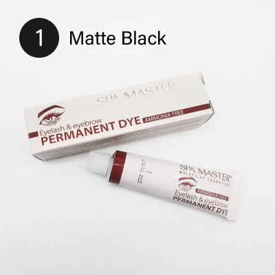 Tubo e caixa de tinta para pestanas e sobrancelhas cor Matte Black.