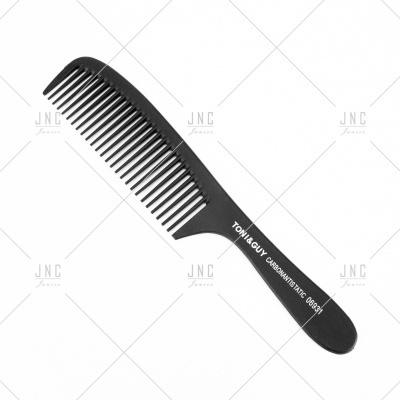 Pente preto de plástico com dentes médios e texto impresso Toni&Guy
