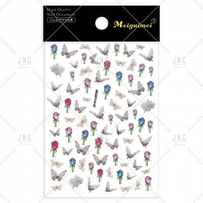 Folha de autocolantes para unhas com flores coloridas e borboletas