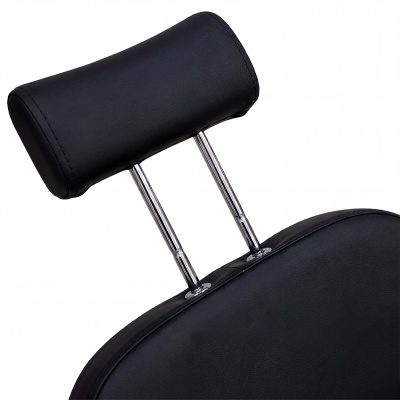 Cabeça de apoio preta de cadeira com hastes metálicas cromadas