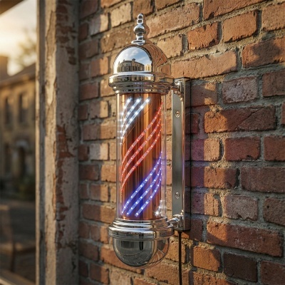 Luz de parede de barbearia cilíndrica com fitas LED coloridas