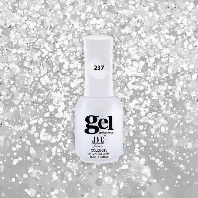 Frasco de verniz gel profissional branco com etiqueta preta e número 237