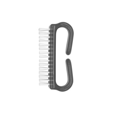 Escova pequena de limpeza com cabos pretos e cerdas brancas