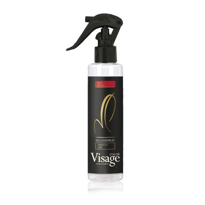 Frasco de spray cosmético Visage Color com etiqueta preta e dourada