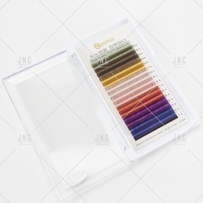 Conjunto de pestanas coloridas em caixa transparente com etiqueta em coreano