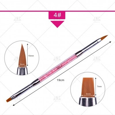 Pincel duplo para unhas com cabo rosa e duas pontas de formato diferente