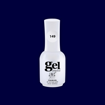 Frasco branco de verniz gel com etiqueta preta e número 149