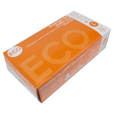 Caixa de luvas de vinil ECO tamanho L laranja e branco