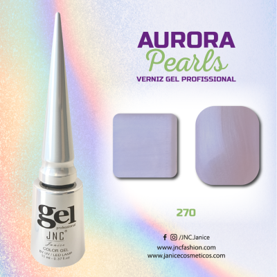 Verniz gel profissional JNC Aurora Pearls tom 270 com amostras de cor perolada