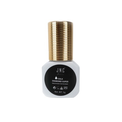 Frasco branco de cola para pestanas JNC Beauty com tampa dourada