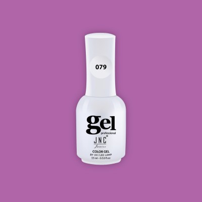 Frasco branco de verniz em gel para unhas com texto e número 079