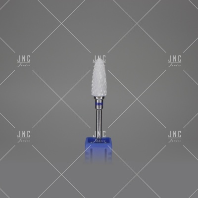 Broca para unhas branca com haste metálica e suporte azul