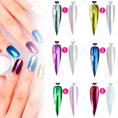 Amostras de verniz metálico para unhas em várias cores sobre fundo branco