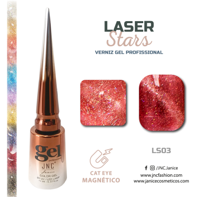 Verniz gel profissional JNC cor vermelha com efeito magnético e embalagem laranja metálico