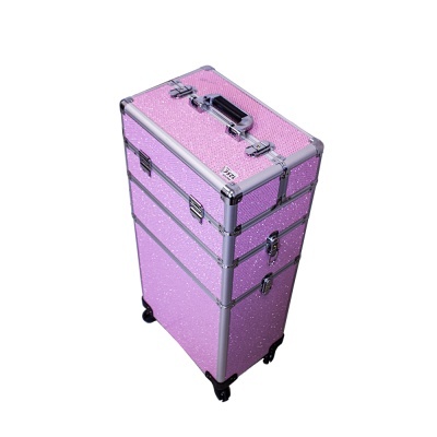 mala de maquilhagem rosa brilhante com rodízios