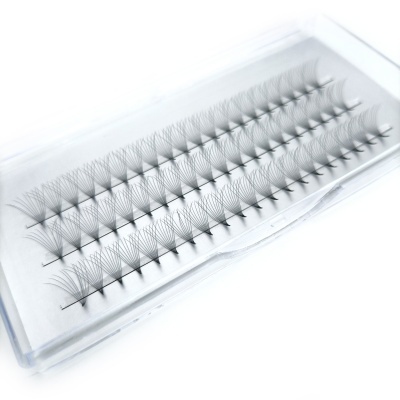 Caixa transparente com pestanas postiças individuais negras em filas