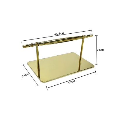 Suporte dourado retangular com barra decorativa e base lisa