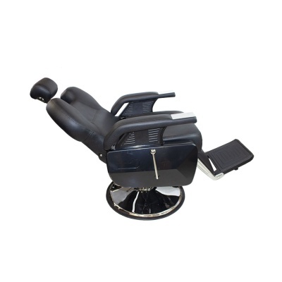 Cadeira de cabeleireiro reclinável em couro preto com base cromada