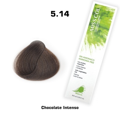 Embalagem branca de tonalizante de cabelo Misscol Chocolate Intenso 5.14 com amônia free