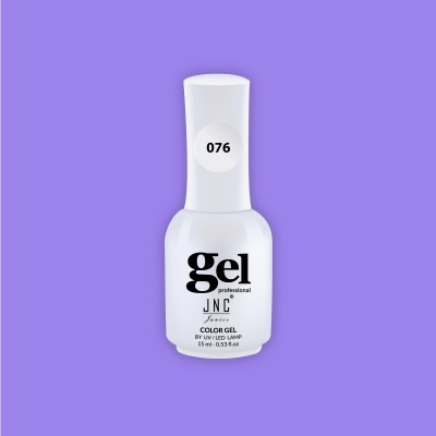 Frasco branco de verniz gel para unhas com letra preta e número 076