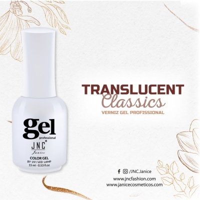 Verniz gel profissional branco JNC Fashion com texto e fundo floral