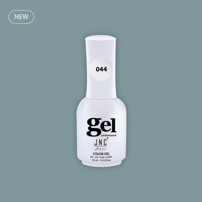 frasco branco de verniz gel profissional JNC cor 044 sobre fundo cinzento