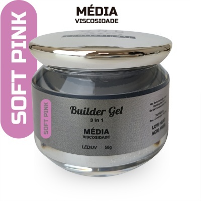 Frasco de Builder Gel de viscosidade média cor soft pink com tampa prateada