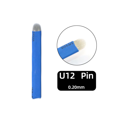 Agulha de micropigmentação azul com microagulhas em forma de leque e texto U12 Pin 0.20mm