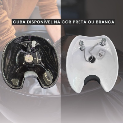 Duas cubas cerâmicas, preta e branca, para lavatório, com torneiras, num ambiente interior