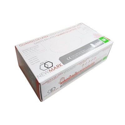 Caixa branca de luvas de látex NEWMARK, 100 unidades, tamanho M.