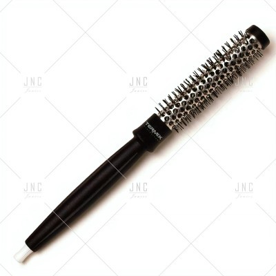 Escova redonda preta para cabelo com corpo metálico