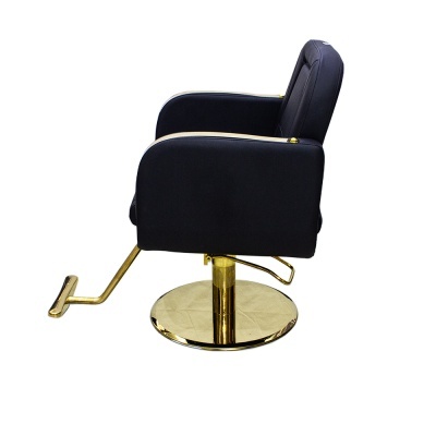 Cadeira de cabeleireiro preta com base hidráulica dourada