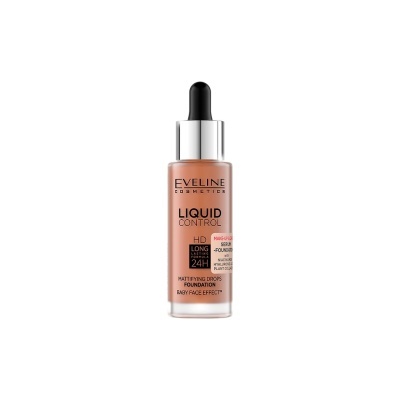 Base líquida Eveline Cosmetics Liquid Control com doseador de vidro e tampa prateada