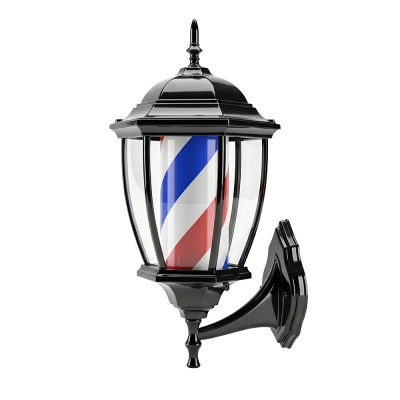 Luminária de parede preta com vidro e padrão vermelho, branco e azul