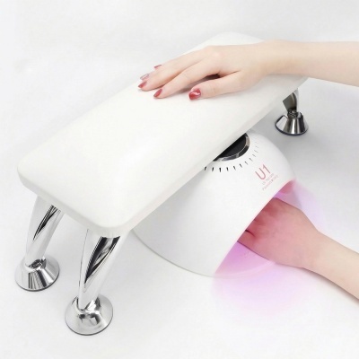 Secador de unhas LED UV branco com apoio de pulso branco e pernas metálicas