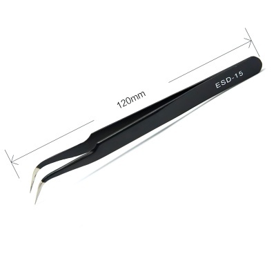 Pinça de precisão ESD-15 com pontas curvadas e corpo preto