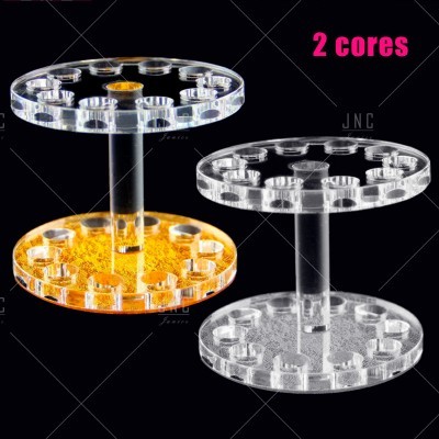 Suporte acrílico transparente com dois níveis redondos e granulado amarelo