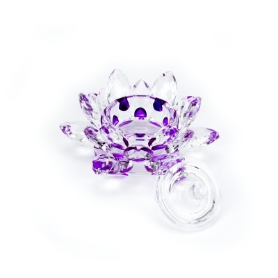 Castiçal decorativo em vidro transparente e púrpura em formato de flor