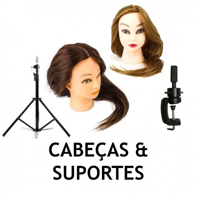 Cabeças de manequim para treino de cabelo e suportes em fundo branco