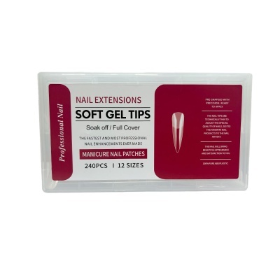 Embalagem de Soft Gel Tips para unhas, 240 peças, 12 tamanhos, Professional Nail