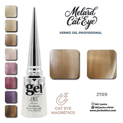 Verniz gel profissional JNC Janice com várias amostras de cores metálicas