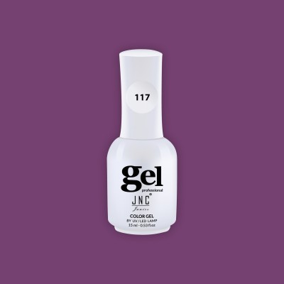frasco branco de verniz gel para unhas com texto impresso e fundo roxo
