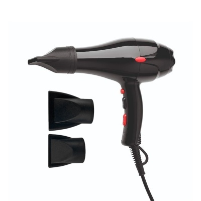 Secador de cabelo preto com dois bicos direcionadores