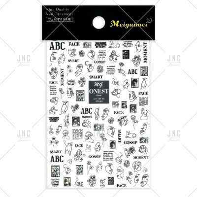 pacote decoração unhas preto branco com desenhos e textos