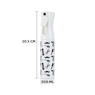 Frasco pulverizador branco decorado com padrão de utensílios de barbearia