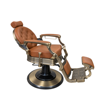 Cadeira de barbeiro vintage castanha com base metálica