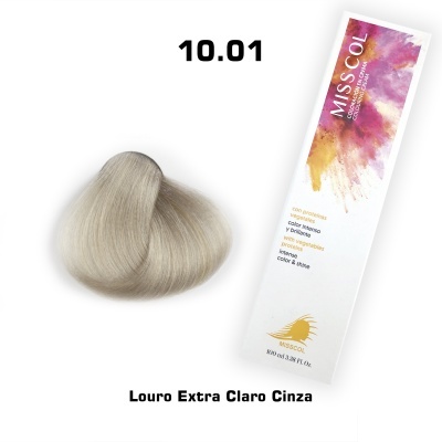 Embalagem de tinta de cabelo MISS COL com amostra de cor Louro Extra Claro Cinza