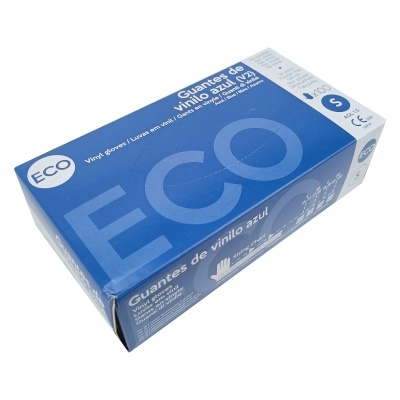 Caixa azul de guantes de vinilo azul ECO tamanho S
